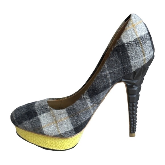Rachel Zoe Keegan Gray Plaid Funky Stiletto Pumps Size 5.5 - Picture 5 of 11